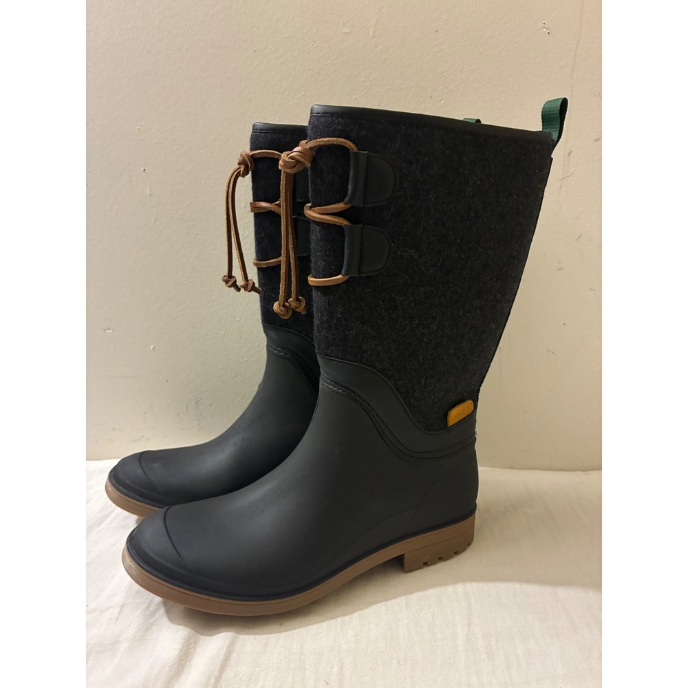 Kamik Abigail Women Size 7 Black Rubber Charcoal Gray Felt Waterproof Rain Boots
